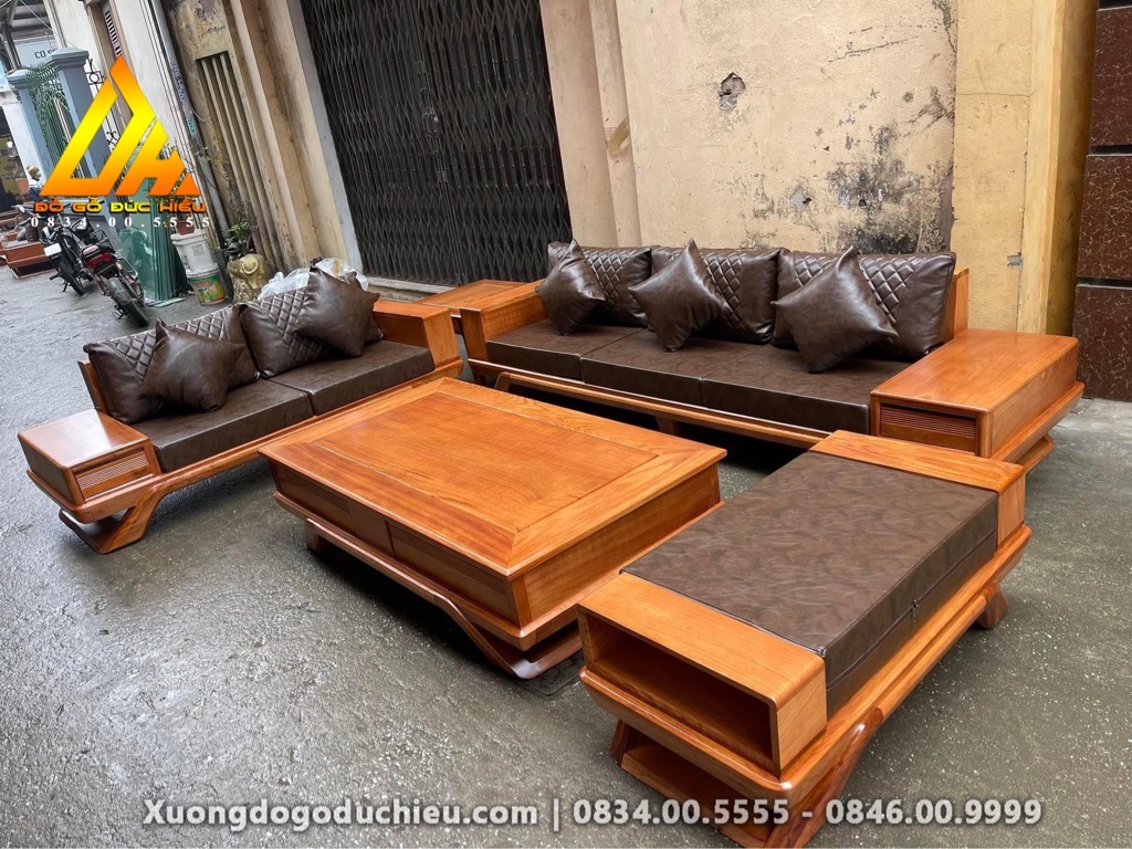 Bộ Sofa chân thuyền gỗ Gõ Đỏ