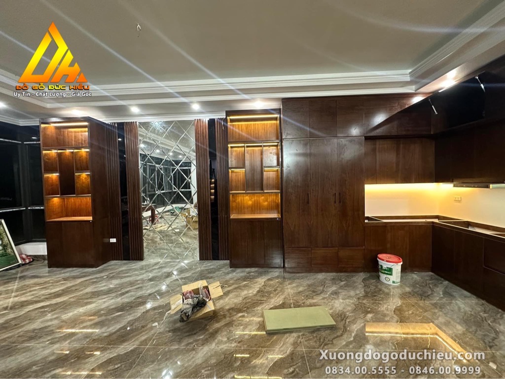 Combo full Phòng Khách và Bếp gỗ Óc Chó(Hải Dương)