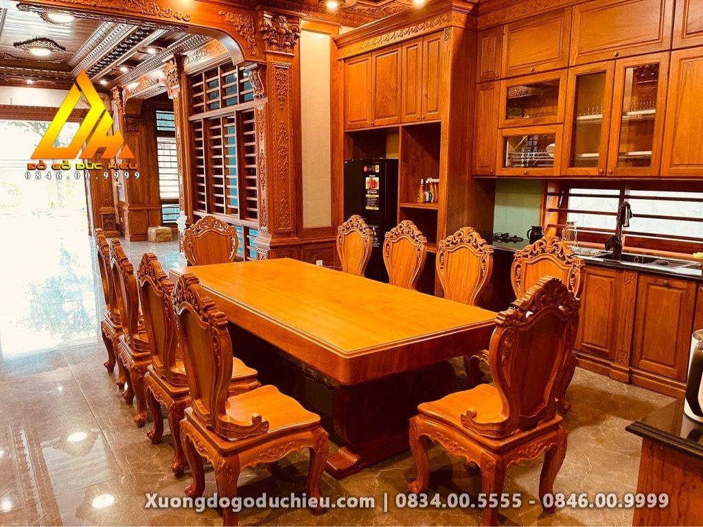 Combo Tủ Bếp & Bàn Ăn Nguyên Khối 10 Ghế Luxury