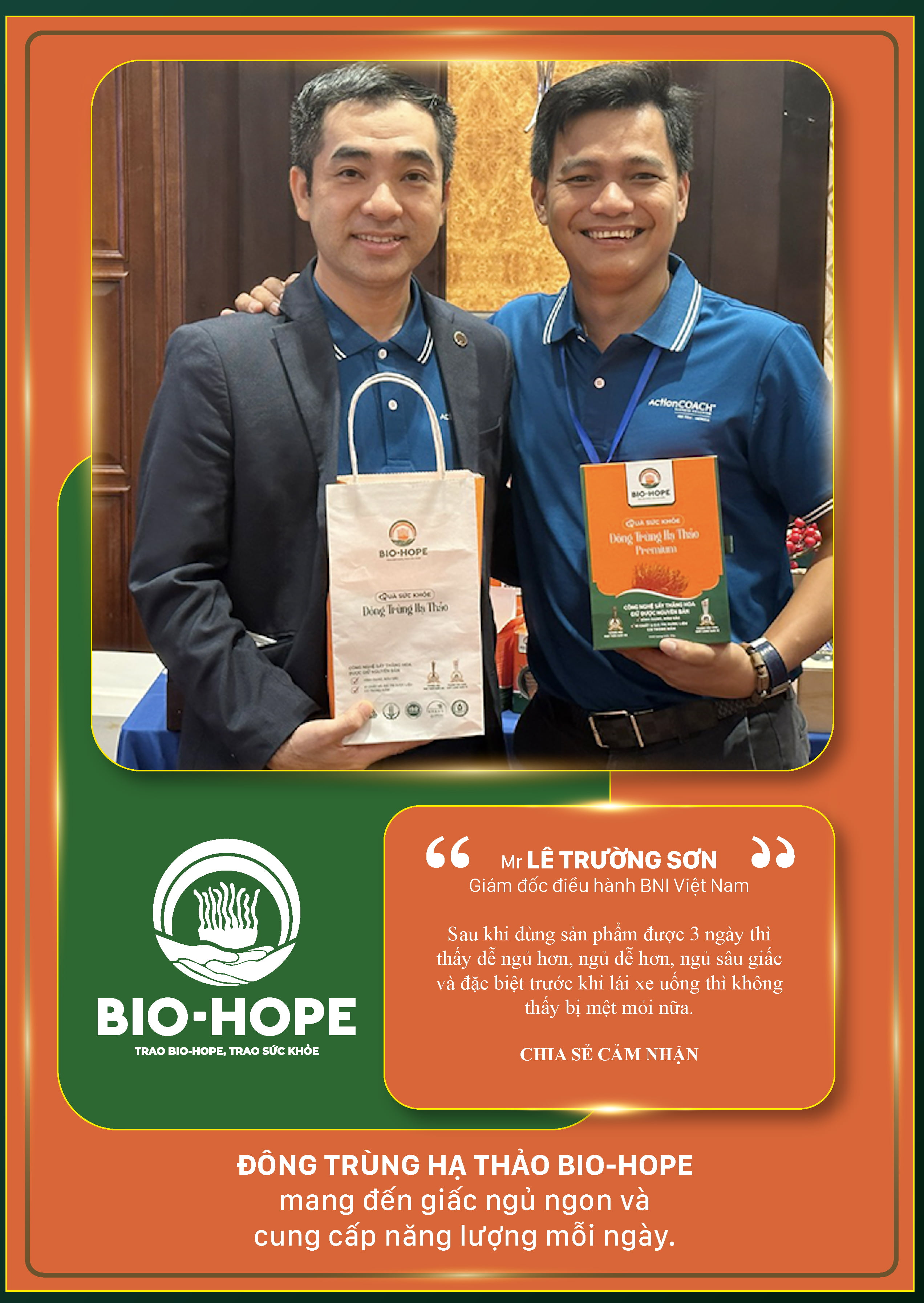 Anh LÊ TRƯỜNG SƠN - GIÁM ĐỐC ĐIỀU HÀNH BNI VIỆT NAM chia sẻ cảm nhận sau khi sử dụng Đông Trùng Hạ Thảo BIO-HOPE