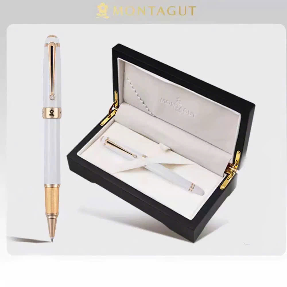 Bút ký Montagut MT254 màu trắng đính đá khắc tên theo yêu cầu