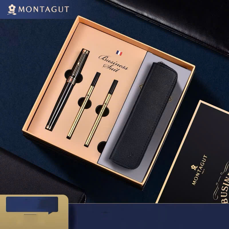 Set bút ký Montagut MT525 - Màu đen cao cấp kèm 2 ngòi và bao da