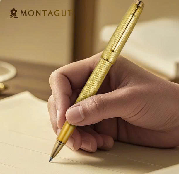 Bút ký Montagut MTG068 màu vàng dập vân, khắc tên miễn phí