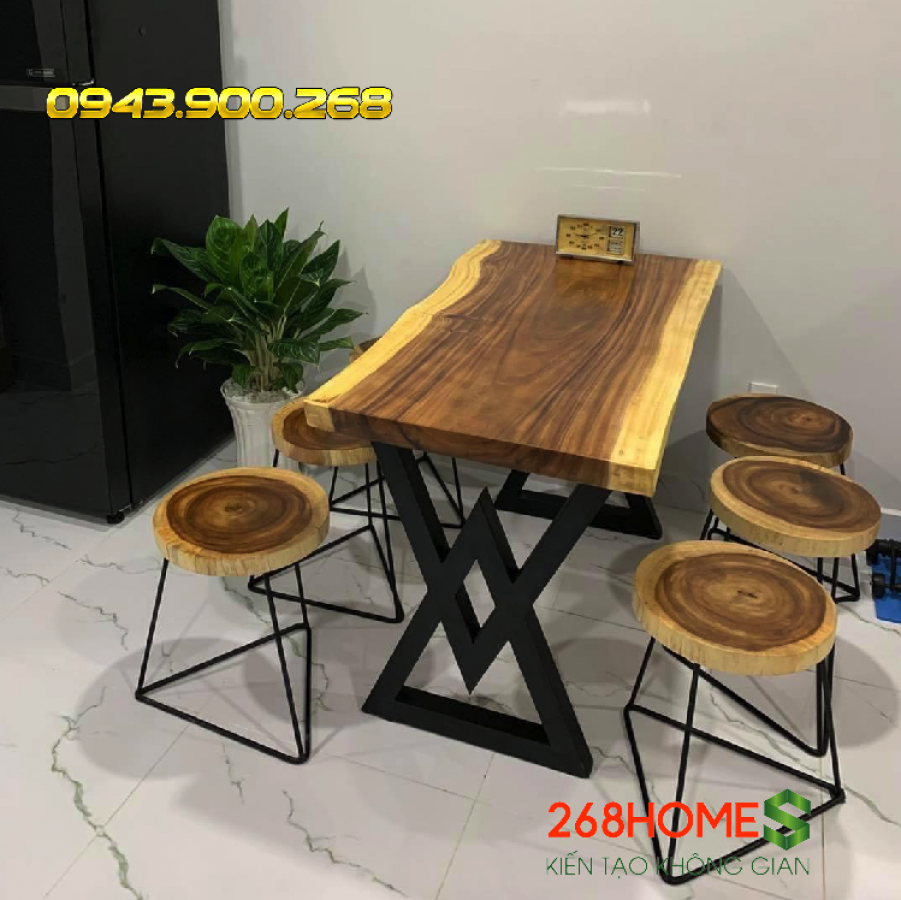 Bàn ghế gỗ nguyên tấm HA604