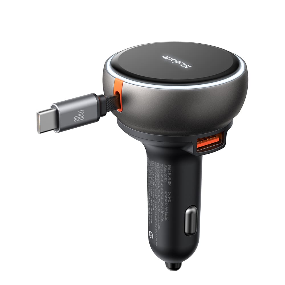 Tẩu Sạc Mcdodo FreeGo 80W Kèm Cáp Rút | 3 Cổng Sạc Gồm Type-C + USB và Cáp Type-C