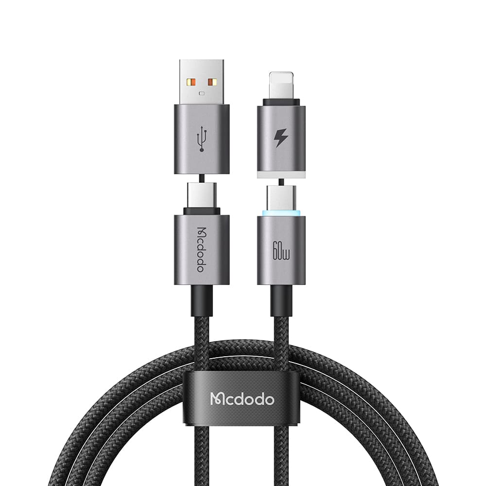 Cáp Sạc Mcdodo Nexus 60W PD | Cáp 4 trong 1 USB/Type-C ra Type-C/Ln, Đầu Hít Nam Châm