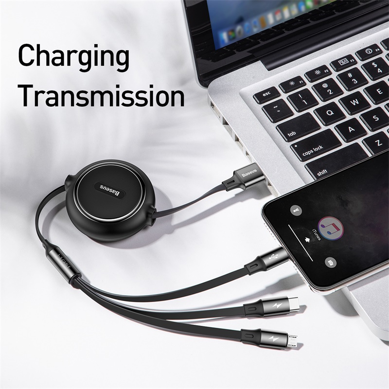 Cáp Sạc Dây Rút Baseus Golden Loop 3.5A | Tùy Chỉnh Độ Dài, Sạc & Truyền Dữ Liệu, USB to M+L+C