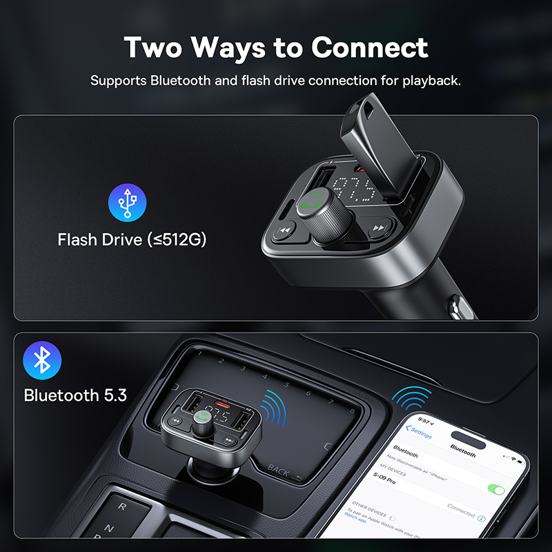Tẩu Nghe Nhạc Bluetooth 5.3 Baseus S-09 | Phát Sóng FM, Rảnh Tay Nghe Gọi, Kèm Sạc Nhanh