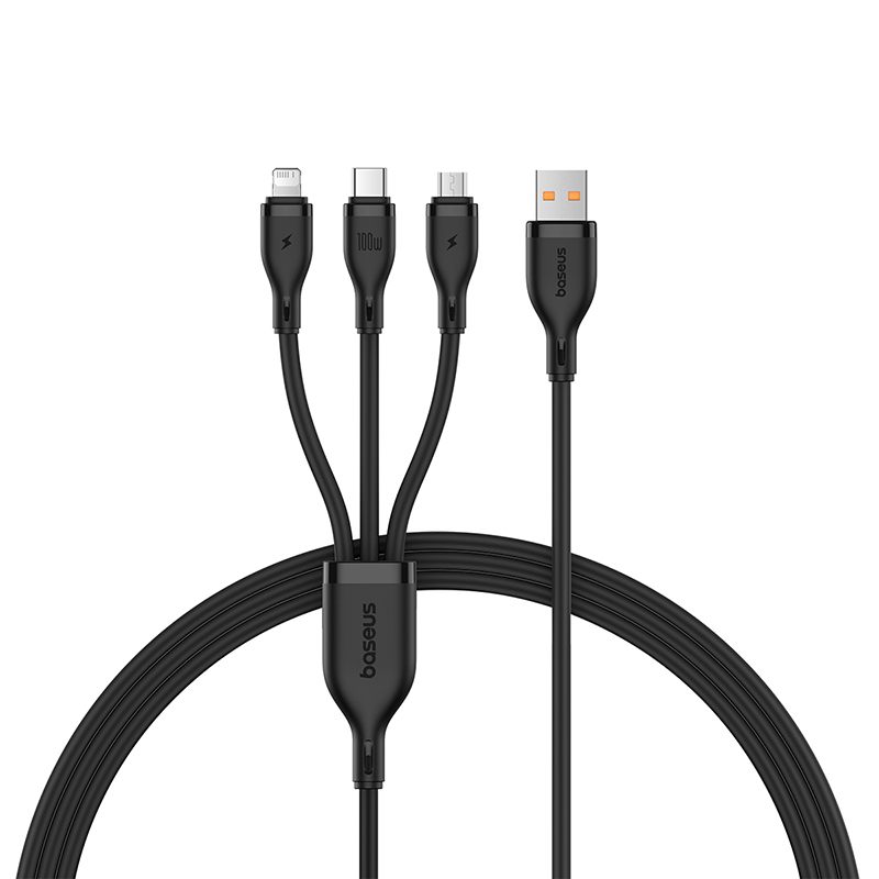 Cáp Sạc Nhanh Baseus Pudding 3 trong 1 USB to M+L+C 100W | Siêu Tốc 100W, Cân Mọi Thiết Bị