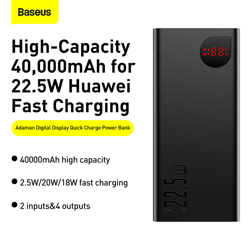 Pin Sạc Dự Phòng Baseus Adaman 40000mAh | Sạc Nhanh 22.5W, 4 Cổng Sạc, Màn Hình LED