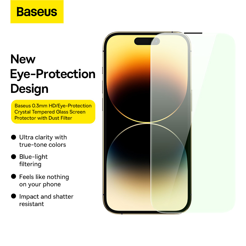 Kính Cường Lực Bảo Vệ Mắt Baseus 0.3mm Eye-Protection Crystal Tempered Glass Screen Protector with Dust Filter for iP 12 (Bộ 1 cái)