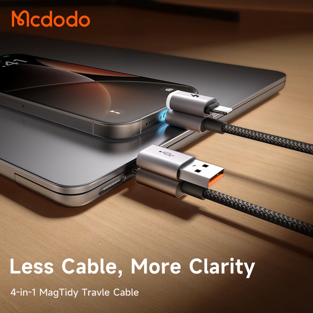 Cáp Sạc Mcdodo Nexus 60W PD | Cáp 4 trong 1 USB/Type-C ra Type-C/Ln, Đầu Hít Nam Châm