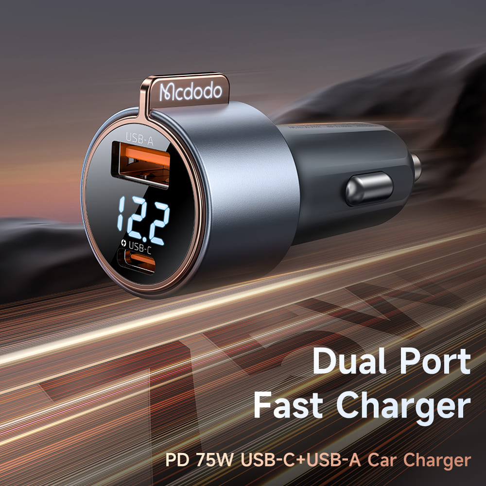 Tẩu Sạc Ô Tô Mcdodo 75W | Type-C 45W + USB 30W, Có LED Hiển Thị, Hỗ Trợ SFC