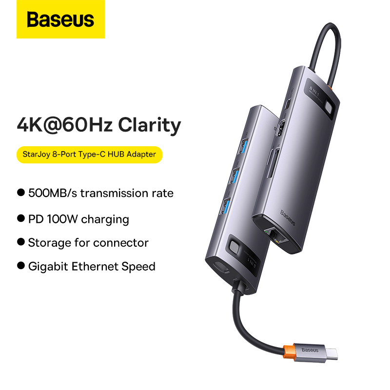 Hub Mở Rộng Baseus StarJoy Cho Laptop | HDMI 4K@60Hz, Sạc Nhanh PD 100W