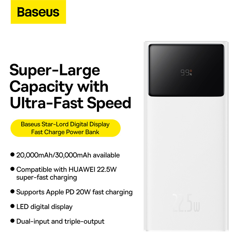 Sạc Dự Phòng Baseus Star-Lord 22.5W | Tùy Chọn 20000/30000mAh, Màn Hình LED (Bản OS)