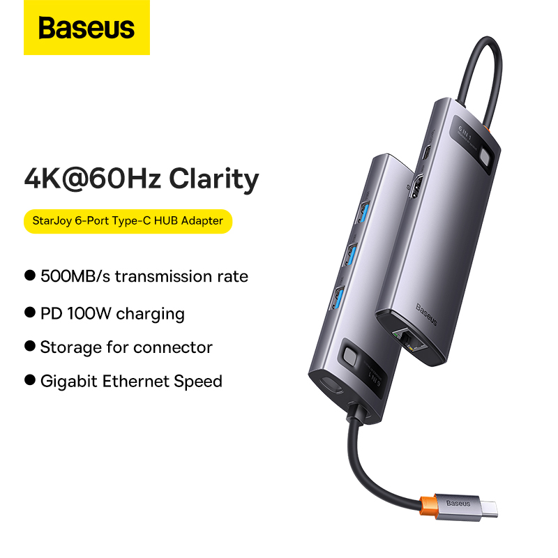 Hub Mở Rộng Baseus StarJoy Cho Laptop | HDMI 4K@60Hz, Sạc Nhanh PD 100W