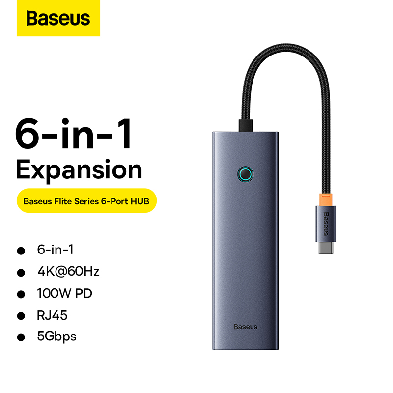 Hub Mở Rộng Kết Nối Đa Năng OS-Baseus Flite Series HUB Docking Station Space Grey