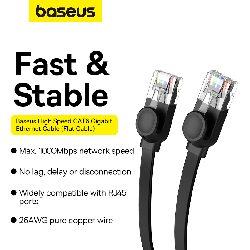 Dây Mạng LAN Baseus CAT6 Dạng Dẹt | Luồn Dây Dễ Dàng, Chơi Game Ổn Định