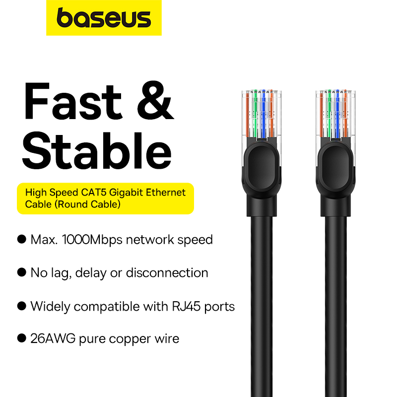 Cáp Mạng LAN Baseus CAT5 Chính Hãng | Dây Tròn Siêu Bền, Chơi Game & Xem Phim Không Giật Lag