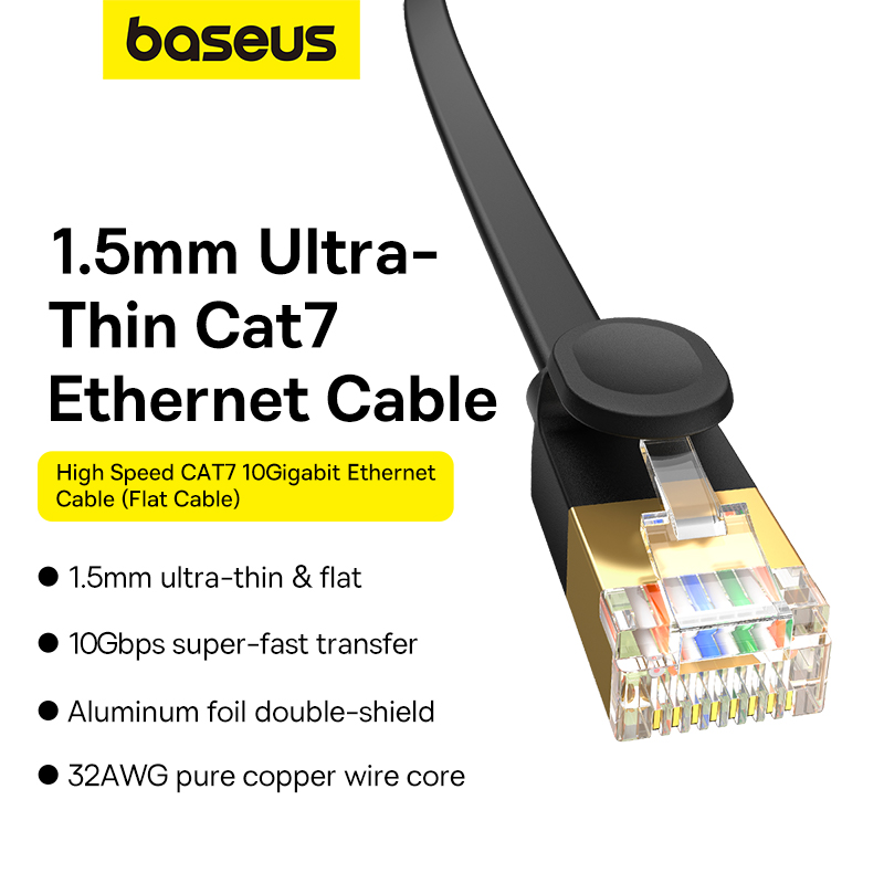 Cáp Mạng Baseus CAT7 10Gbps | Dây Dẹt 1.5mm, Siêu Mỏng, Chống Nhiễu, Chơi Game