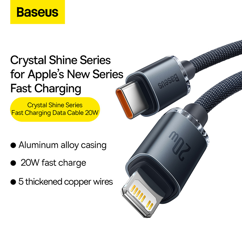 Cáp Sạc Baseus Crystal Shine 20W Type-C to Ln | Sạc Nhanh PD, Bện Vải Siêu Bền