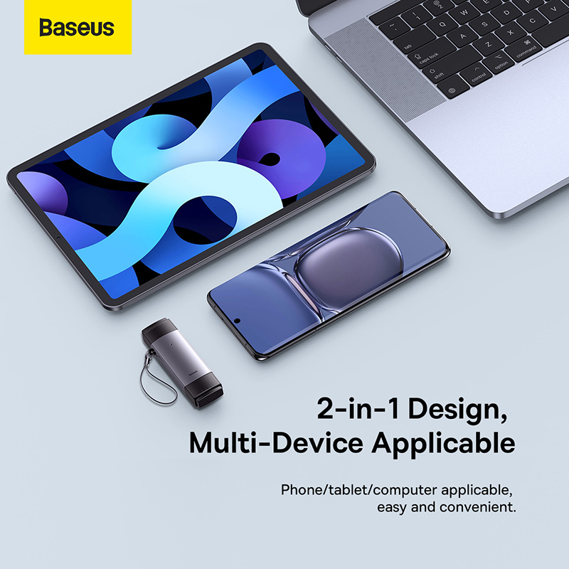 Đầu Đọc Thẻ Nhớ SD/TF Baseus Lite | Vỏ Kim Loại, Có Nắp Chống Bụi & Đèn Báo, Cổng USB & Type-C