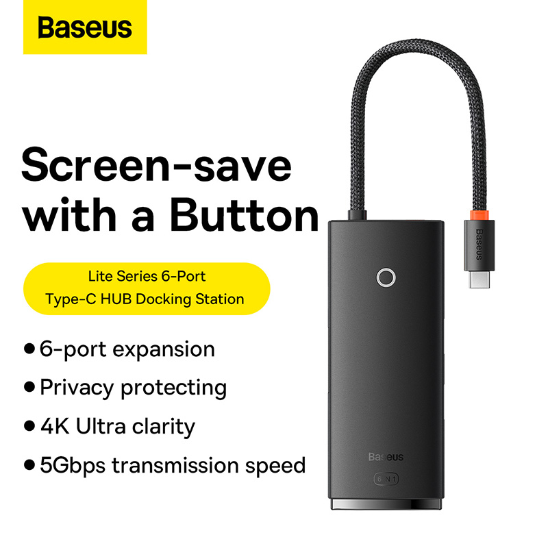 Hub Chuyển Đổi Baseus Lite 6 In 1 |  Type-C to HDMI 4K USB3.0 & Khe Thẻ Nhớ SD/TF [Phiên bản Data]