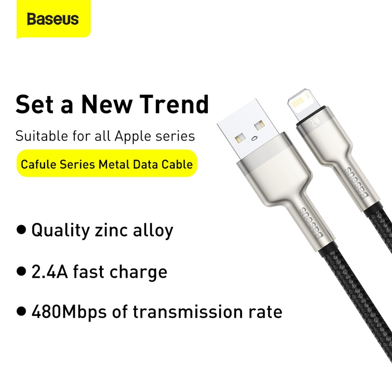 Cáp sạc nhanh, siêu bền Baseus Cafule Metal Series Lightning dùng cho iPhone/ iPad (2.4A, USB A to Lightning Fast charge Cable )