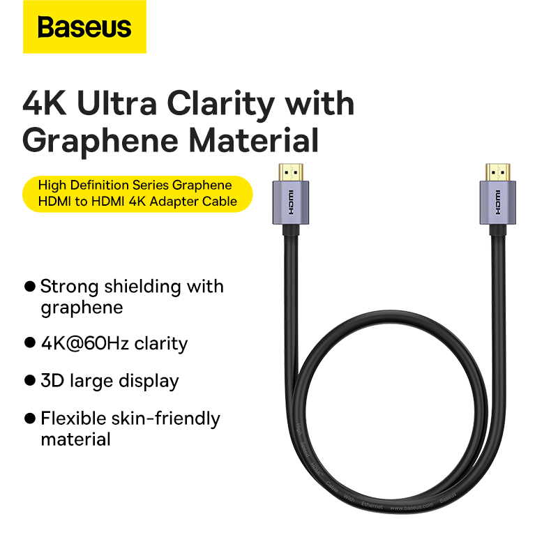 Cáp HDMI 2.0 Baseus High Definition | Hỗ Trợ 4K 60Hz, Vỏ Bọc Graphene Chống Nhiễu