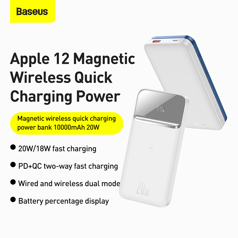 Sạc Dự Phòng Baseus Magnetic 10.000mAh | Sạc Kép Không Dây & PD 20W, Màn Hình LED