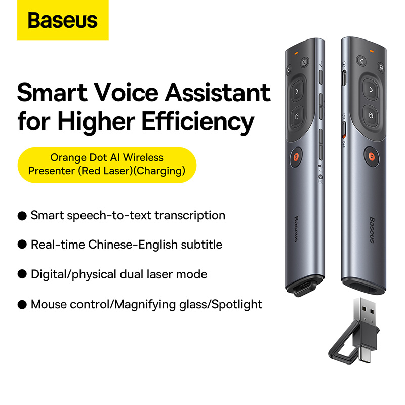 Bút Trình Chiếu Baseus Orange Dot AI | Ghi Âm & Chuyển Giọng Nói Sang Văn Bản Thông Minh (Laser Đỏ)