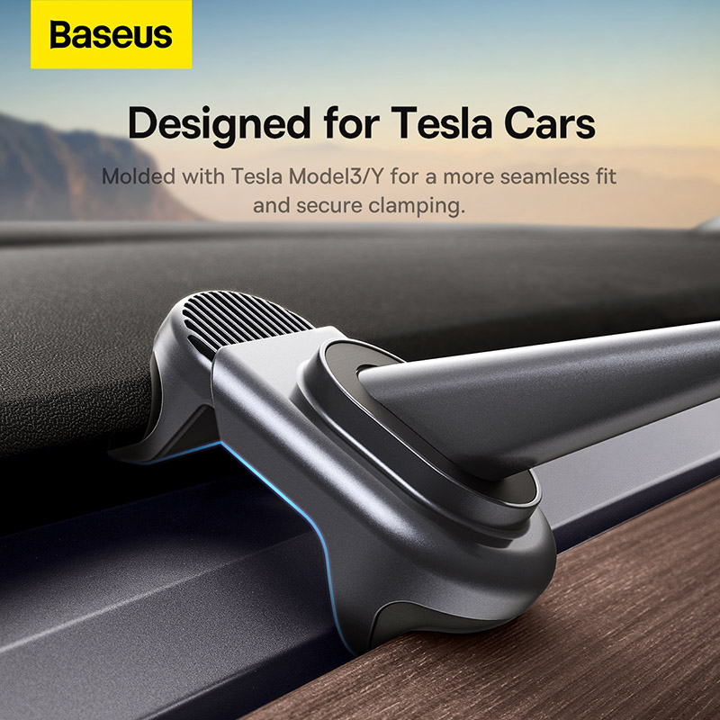 Giá Đỡ Điện Thoại Tự Động Baseus T-Space Solar | Thiết Kế Cho Xe Tesla Model 3/Y, Chắc Chắn