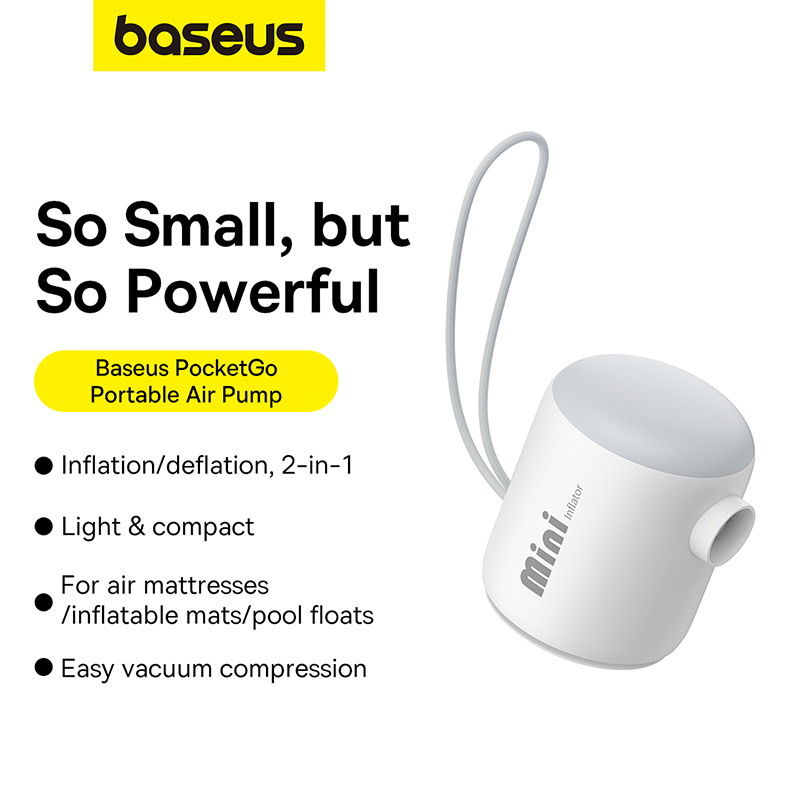 Máy Bơm Hơi Mini Baseus PocketGo Cho Dã Ngoại, Du Lịch | Bơm Nệm Hơi Siêu Tốc, Hút Chân Không