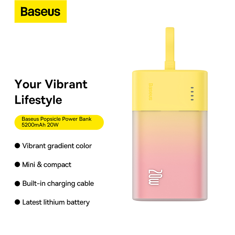 Sạc Dự Phòng Baseus Popsicle 5200mAh 20W | Kèm Sẵn Dây Sạc, Tùy Chọn Cáp Type-C / Ln