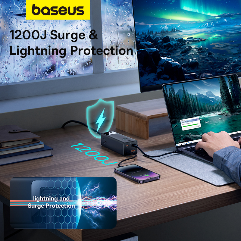 Trạm Sạc Nhanh Baseus PowerCombo Pro 100W | 7 Cổng (3AC, 2Type-C, 2USB), Tự Ngắt An Toàn 0.1s