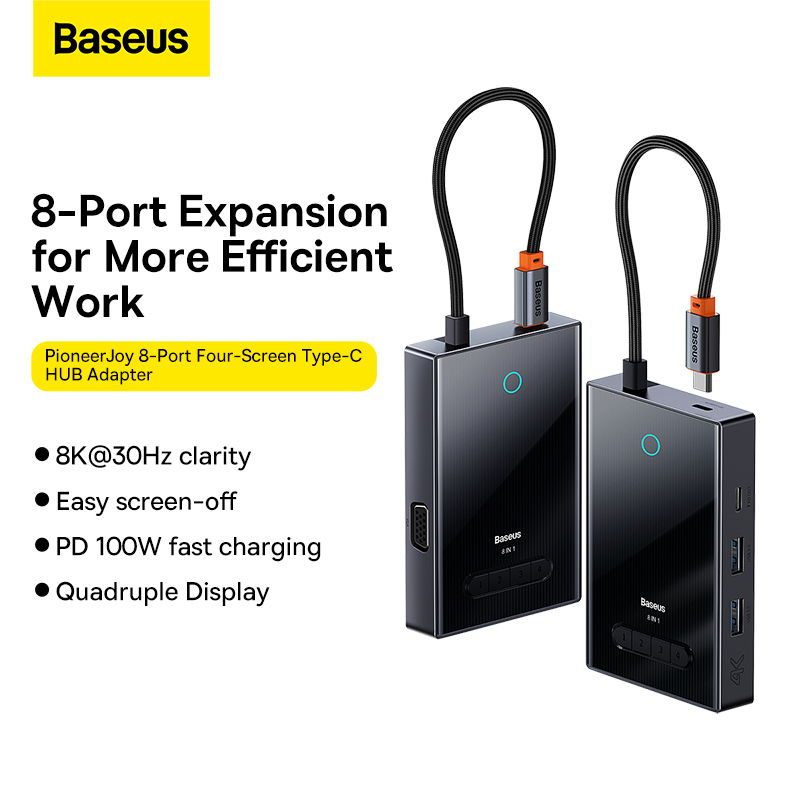 Hub Chuyển Đổi Baseus PioneerJoy Type-C | Hỗ Trợ Xuất Hình 4K/8K, Sạc Nhanh PD 100W