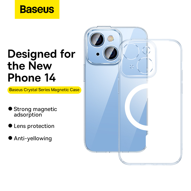 Ốp Lưng Baseus Crystal cho iP14 (Magnetic/Siêu Mỏng) | Kèm Cường Lực, Trong Suốt Chống Ố Vàng