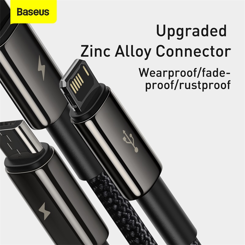 Cáp Sạc Đa Năng Baseus Tungsten Gold 3.5A USB to M + L + C | Siêu Bền, Sạc Cùng Lúc 3 Thiết Bị