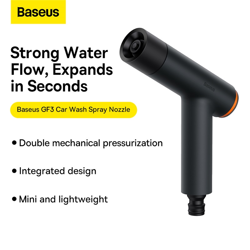 Bộ Vòi Xịt Rửa Xe Baseus GF3 | Tăng Áp Kép, Nút Bấm 1 Chạm, Nguyên Khối Chống Rò Rỉ, Siêu Nhẹ 109g