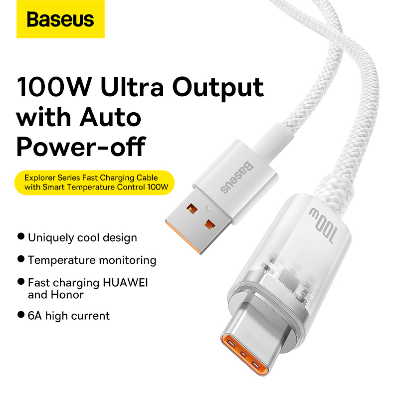 Cáp Sạc Nhanh Baseus Explorer Series USB to Type-C 100W | Tự Động Ngắt Khi Quá Nhiệt