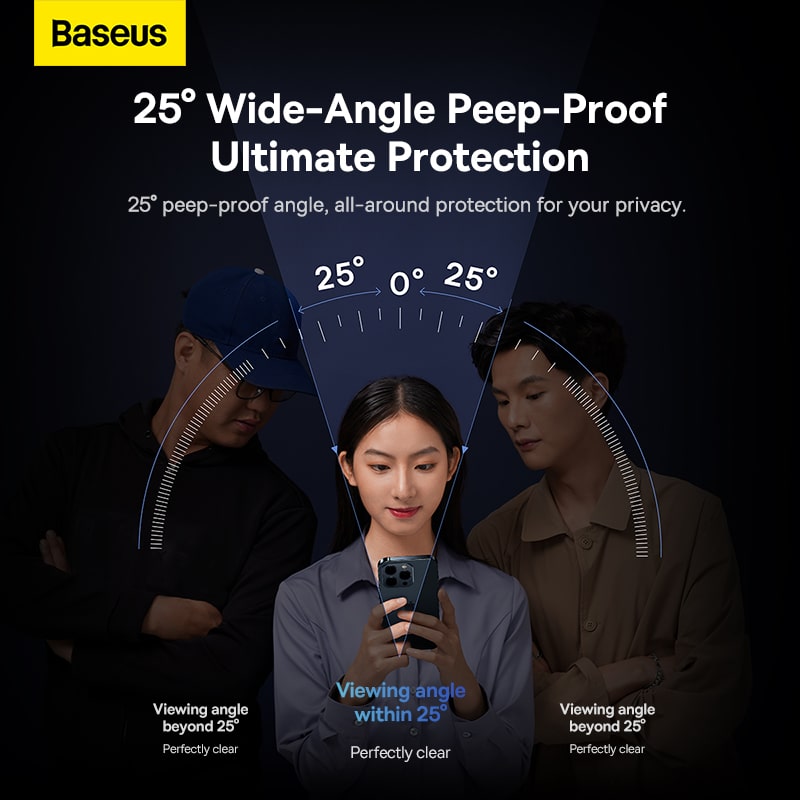Kính Cường Lực Chống Nhìn Trộm Baseus 0.3mm SuperCeramic Privacy Protection All-Tempered-Glass Screen Protector (Bộ 2 kính)