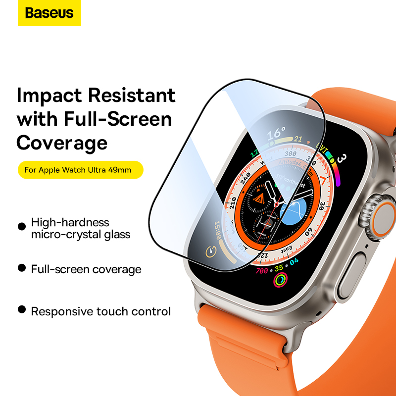 Cường lực cho Apple Watch Baseus Full-Coverage Micro-Crystal Tempered Glass Screen Protector for AP Watch Ultra 49mm, Clear (Pack of 1 with cleaning kit)