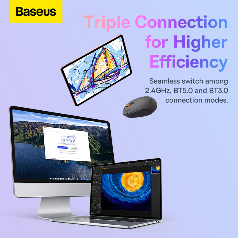 Chuột Không Dây Baseus F01A | Hỗ Trợ Wireless 2.4GHz & Bluetooth, Click Yên Tĩnh
