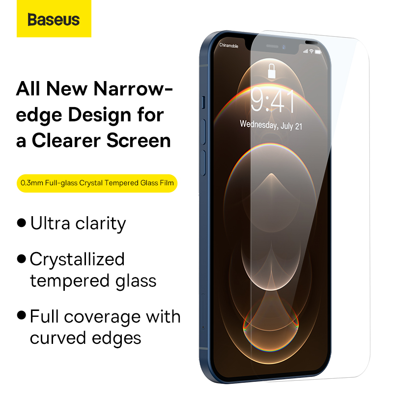 Bộ 2 Kính Cường Lực Baseus Crystal Cho iP12 | Full Màn Hình, Kèm Khung Tự Dán