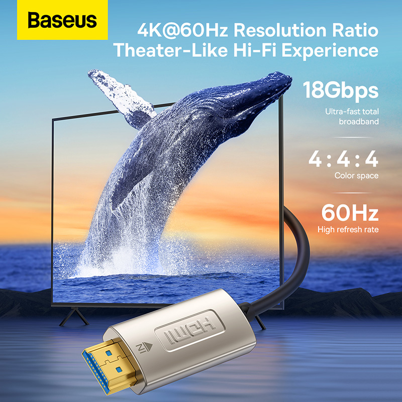Cáp HDMI 4K@60Hz Baseus High Definition | Lõi Sợi Quang, Chống Nhiễu Tuyệt Đối