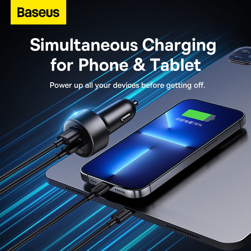 Tẩu Sạc Baseus 4 trong 1 Cho Ô Tô | Sạc Nhanh PD 30W, Mở Rộng Ra Ghế Sau