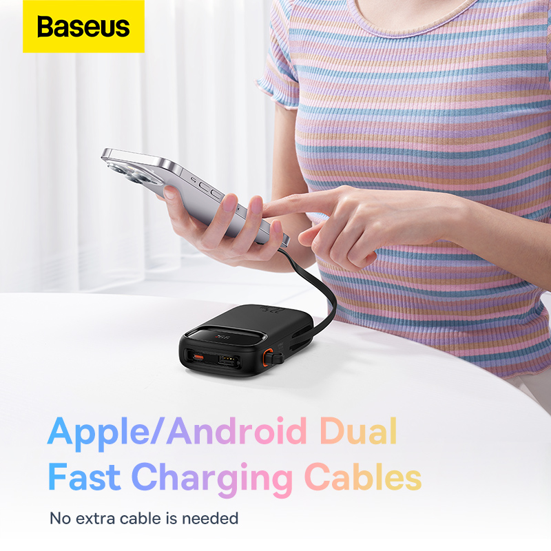Pin Sạc Dự Phòng OS-Baseus Qpow2 Dual-Cable Digital Display Fast Charge Power Bank 10.000 / 20.000 22.5W (Kèm cáp USB to C 3A, 30cm)