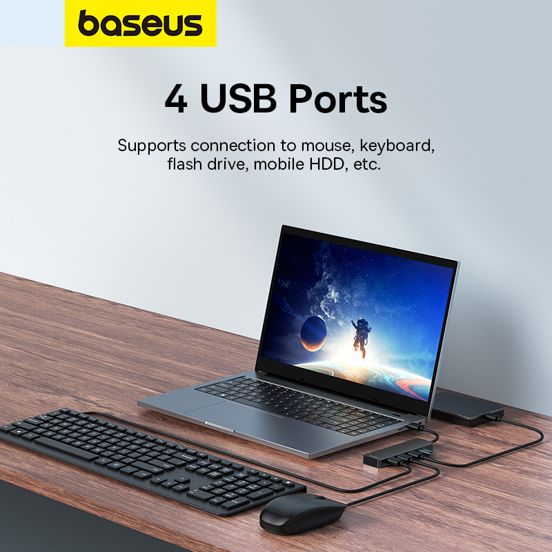 Hub Chia Cổng Baseus UltraJoy Lite 4 Cổng USB | Tốc Độ 5Gbps, Mở Rộng Kết Nối Cho Laptop & PC
