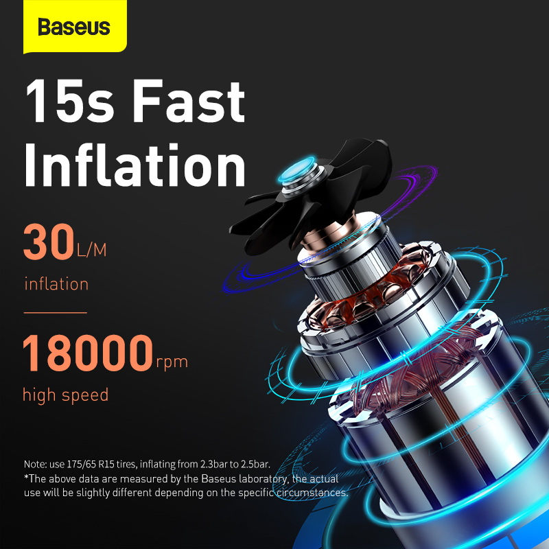 Máy Bơm Lốp Ô Tô Mini Baseus | Bơm Nhanh 15s, Tự Ngắt Áp Suất, Màn Hình LED, Kèm Đầu Nối