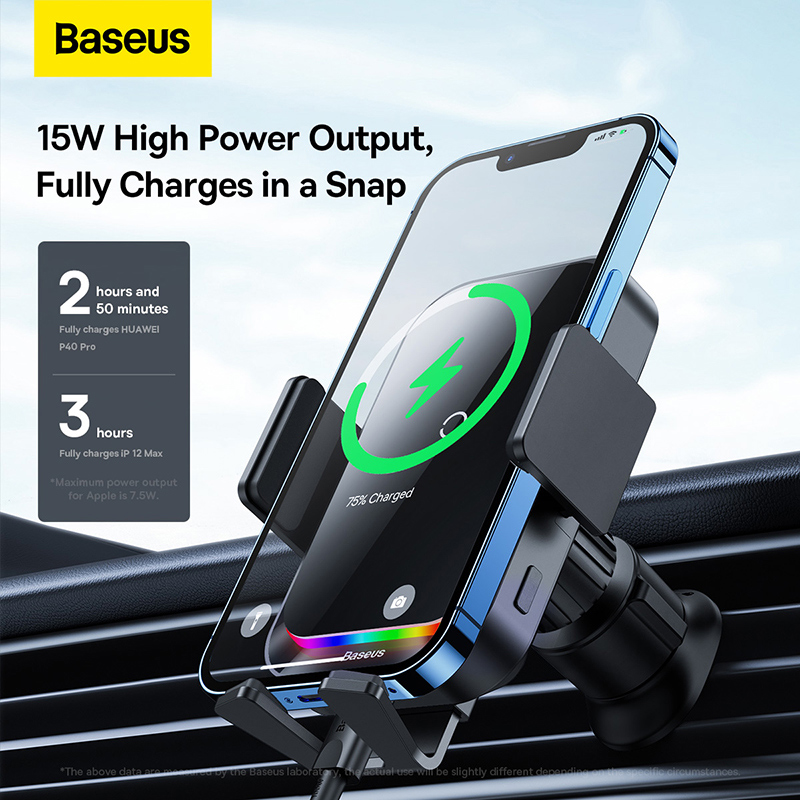 Giá Đỡ Điện Thoại Baseus Halo Cho Ô Tô | Kẹp Tự Động & Sạc Không Dây 15W Kèm Đèn RGB